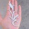 2 Pieces 5" Silver Metallic Leaf Appliques with Stems Embroidered Iron On Patches
